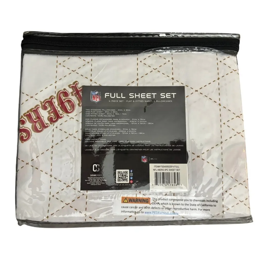 NFL San Francisco 49ers Full Sheet Set 4 Pc New Flat Fitted Pillowcases New